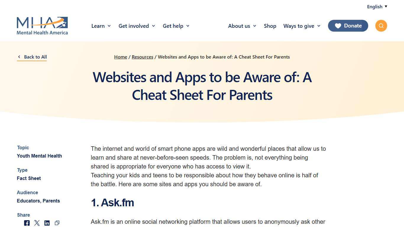Websites and Apps to be Aware of: A Cheat Sheet For Parents | Mental Health America